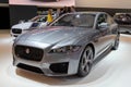 Jaguar XF luxury sports saloon car showcased at the Autosalon 2020. Brussels, Belgium - January 9, 2020