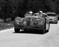 JAGUAR XK120 OTS ROADSTER 1952 on an old racing car in rally Mille Miglia 2022 the famous italian historical race Royalty Free Stock Photo