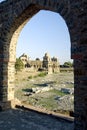 Jahaj Mahal and ruins from arch at Mandu Royalty Free Stock Photo