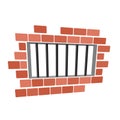 Jail cartoon. Prison grill and wall. Window in prison with bars