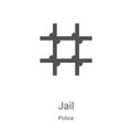 jail icon vector from police collection. Thin line jail outline icon vector illustration. Linear symbol for use on web and mobile Royalty Free Stock Photo