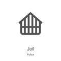 jail icon vector from police collection. Thin line jail outline icon vector illustration. Linear symbol for use on web and mobile Royalty Free Stock Photo