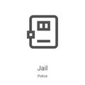 jail icon vector from police collection. Thin line jail outline icon vector illustration. Linear symbol for use on web and mobile Royalty Free Stock Photo