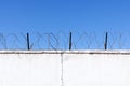 Jail wall. Highly protected prison wall with barbed wire fence Royalty Free Stock Photo