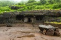 Jain Cave Temple with a beautifully carved entrance at foothills of Tringalwadi fort, Nashik,