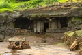 Jain Cave Temple with a beautifully carved entrance at foothills of Tringalwadi fort, Nashik,