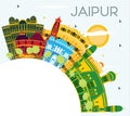 Jaipur India City Skyline with Color Buildings, Blue Sky and Cop