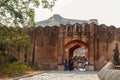 JAIPUR, INDIA - JANUARY 12, 2018: One of the gates in the ancient fort Amer. Historical monument of the Great Mogul dynasty.