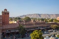 JAIPUR, INDIA - JANUARY 10, 2018: Street near palace Hawa Mahal. It is constructed of red and pink sandstone. Royalty Free Stock Photo