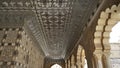 JAIPUR, INDIA - MARCH 22, 2019: wide view of mirror tiles on a palace ceiling at amber fort