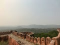 Jaipur, India, November 2019 - A herd of sheep walking across a bridge Royalty Free Stock Photo