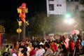 Crowds gather to watch the burning of the ravan effigy on dusser