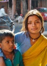 Jaipur, Rajasthan, India - Circa October 2010 - Portrait of an unidentified Indian girl and her brother in Jaipur, India