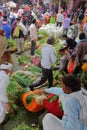 JAIPUR, RAJASTHAN, INDIA - DECEMBER 06, 2017: The busy colorful vegetable market near City Palace