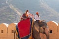 Indian man riding on elephant in Amber fort, Rajasthan state, India Royalty Free Stock Photo