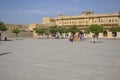 Jaipur, Rajasthan, India: Majestic courtyard of Amber Fort in Jaipur, tourists enjoying the architecture of the palace Royalty Free Stock Photo