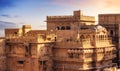 Jaisalmer Fort also known as the Golden Fort made of yellow limestone at sunset at Rajasthan, India