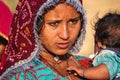 Jaisalmer, India - Dec 31, 2019: Rajasthani gypsy woman in traditional attire