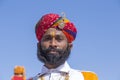 Indian man wearing traditional dress participate in mister desert contest of festival in Jaisalmer, Rajasthan, India Royalty Free Stock Photo