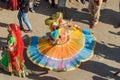 Ceremonial procession Indian transgender or hijra dancing in Desert Festival in Jaisalmer. Rajasthan. India