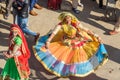 Ceremonial procession Indian transgender or hijra dancing in Desert Festival in Jaisalmer. Rajasthan. India