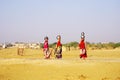 Indian ladies carrying a water bucket near Thar desert