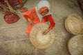 Handmade indian woman weaves a bamboo basket