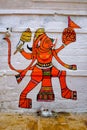 Hanuman Indian Hindu god image painted on wall. Jaiasalmer, Rajasthan, India