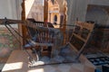 Jaisalmer, Rajasthan, India - 15th October 2019 : Ancient chair of Rani. Interior of Rani Mahal or Rani Ka Mahal, inside Jaisalmer