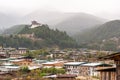 Jakar Dzong on mountain overlooking town Royalty Free Stock Photo