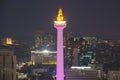 Jakarta city skyline with iconic symbol likes National Monument Monas at night Royalty Free Stock Photo