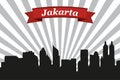 Jakarta city skyline with rays background and ribbon Royalty Free Stock Photo