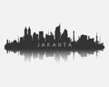 Jakarta city skyline silhouette with reflection vector illustration