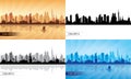 Jakarta city skyline silhouettes set