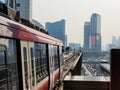 Jakarta Cityscape LRT Jabodebek Train Elevated Railway Infrasctructure Royalty Free Stock Photo
