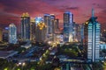 Jakarta downtown under red sky at twilight Royalty Free Stock Photo