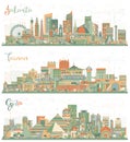 Jakarta, Giza and Tainan Taiwan City Skylines Set with Color Buildings