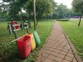 Jakarta, indonesia, abandoned broken trash bin at public park, no people seen