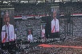 Jakarta, Indonesia - April 13, 2019: Candidate of president of Joko Widodo/ Jokowi on big screen in front of his fans and Royalty Free Stock Photo