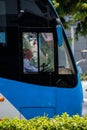 Jakarta, Indonesia - August 26, 2020: Portrait of woman driver is driving the TransJakarta Bus. Royalty Free Stock Photo