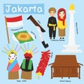 Jakarta, Indonesia Cartoon Vector Collection