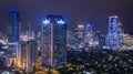 Skyscrapers with glowing light in Jakarta downtown