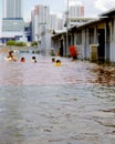 Sea water flood in Kali Adem harbor area, Jakarta.