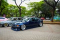 Modified blue BMW 320i in IAM automodified jakarta 2023 outdoor car meet