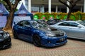 Blue Subaru WRX STI sedan in IAM automodified jakarta 2023 outdoor car meet Royalty Free Stock Photo