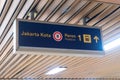 Directional sign at the commuter line train station in Jakarta