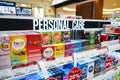 Jakarta, Indonesia, february 16, 2022: sexual health, condom and personal care products displayed on shelves in department store, Royalty Free Stock Photo