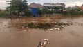 Jakarta, Jakarta / Indonesia - January 1th 2020: rubbish carried by flood water flow