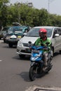 Jakarta, Indonesia - July 23, 2020: Portrait of Gojek`s rider is on duty.