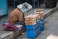 Jakarta, Indonesia - July 06, 2020: Selling the ``Semprong Cake`` at the Jakarta Street Food.